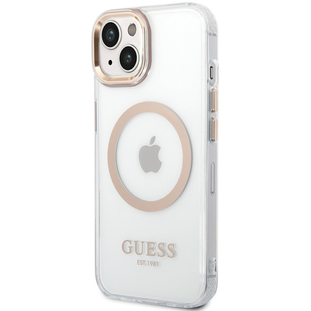 Guess GUHMP15MHTRMD iPhone 15 Plus/ 14 Plus 6.7 złoty/gold hard case Metal Outline Magsafe