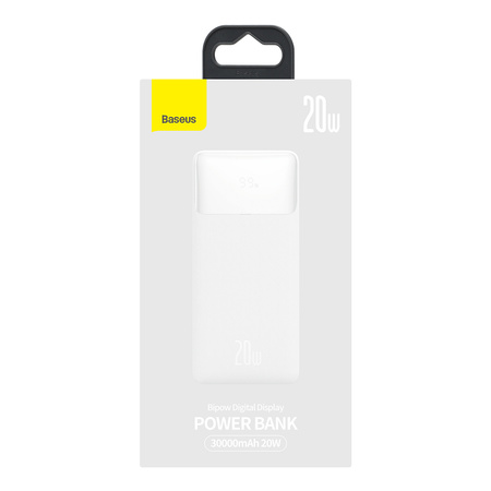 Baseus Bipow powerbank z szybkim ładowaniem 30000mAh 20W biały (Overseas Edition) + kabel USB-A - Micro USB 0.25m biały (PPBD050402)