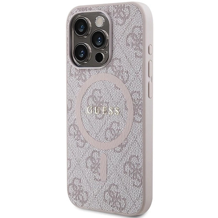 Etui Guess 4G Collection Leather Metal Logo MagSafe na iPhone 14 Pro Max - różowe