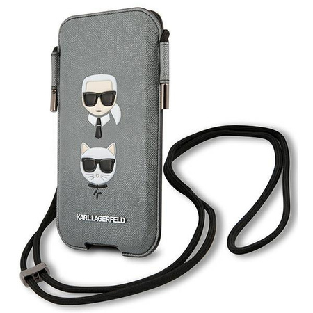 Karl Lagerfeld Torebka KLHCP12MOPHKCG 6,1" szary/grey hardcase Saffiano Ikonik Karl&Choupette Head