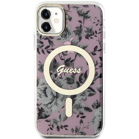 Etui Guess Flower MagSafe GUHMN61HCFWSP na iPhone 11 / Xr - różowe