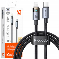 MCDODO KABEL USB-C SZYBKIE ŁADOWANIE DO IPHONE LIGHTNING 36W 1M LED CZARNY