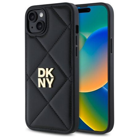 DKNY ETUI DO IPHONE 15 PLUS 6.7 QUILTED STACK LOGO WERSJA CZARNA POKROWIEC