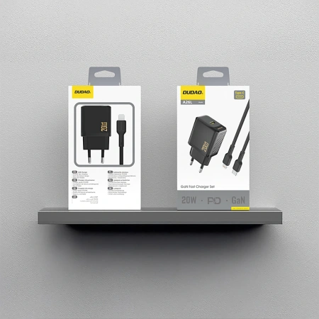 Ładowarka sieciowa Dudao A26LEU PD 20W GaN USB-C z kablem USB-C - Lightning - czarna