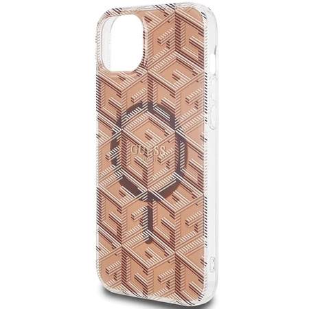 Etui Guess IML GCube MagSafe na iPhone 15 Plus / 14 Plus - brązowe