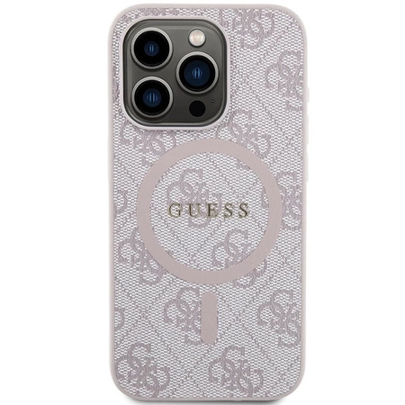 Etui Guess 4G Collection Leather Metal Logo MagSafe na iPhone 14 Pro Max - różowe