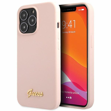 Etui Guess GUHCP13XLSLMGLP na iPhone 13 Pro Max 6.7" jasnoróżowy/light pink hardcase Silicone Script Gold Logo