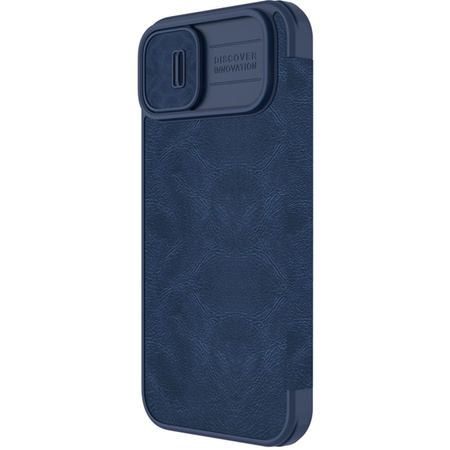 Nillkin Qin Leather Pro Case etui iPhone 14 Plus osłona na aparat kabura pokrowiec obudowa z klapką niebieski