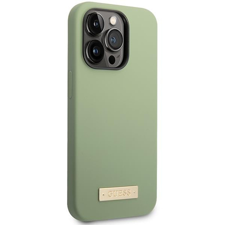 Etui Guess GUHMP14XSBPLA na iPhone 14 Pro Max 6.7" zielony/khaki Silicone Logo Plate MagSafe
