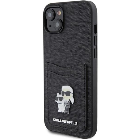 Etui Karl Lagerfeld Saffiano Cardslot Karl&Choupette Metal Pin do iPhone 15 - czarne