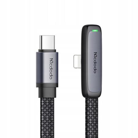 MCDODO KABEL KĄTOWY USB-C LIGHTNING PŁASKI 36W DO IPHONE 12 13 14 CZARNY 2M