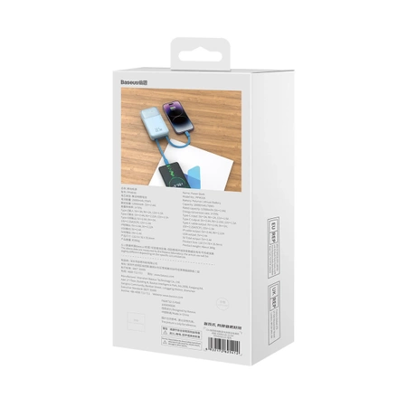 Powerbank Baseus Comet Series z wyświetlaczem 20000mAh 22.5W - niebieski + kabel USB-A / USB-C