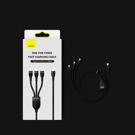 Baseus Flash Series II kabel USB Typ C  - USB Typ C / Lightning / micro USB 100 W 1,5 m czarny (CASS030201)