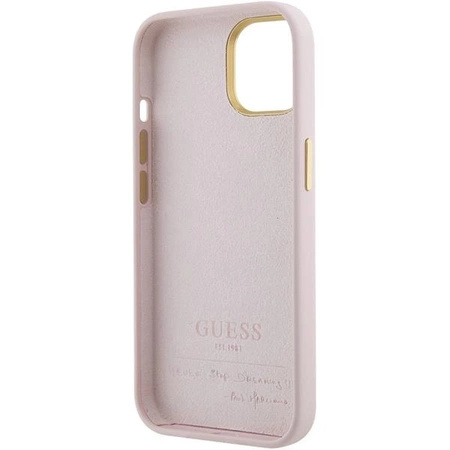 Etui Guess Silicone Script Metal Logo & Frame do iPhone 15 - różowe