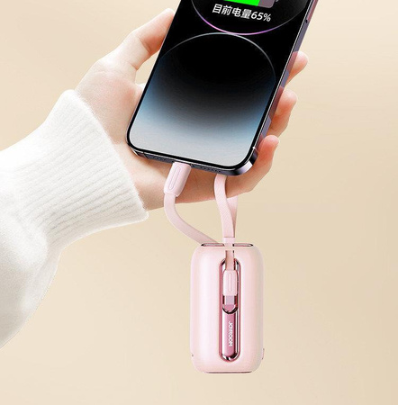 Joyroom powerbank 10000mAh Colorful Series 22.5W z 2 wbudowanymi kablami USB C i Lightning różowy (JR-L012)