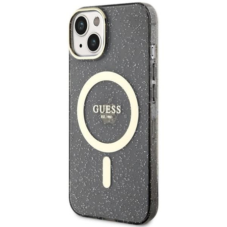 Etui Guess GUHMP14MHCMCGK na iPhone 14 Plus 6.7" - czarne Glitter Gold MagSafe