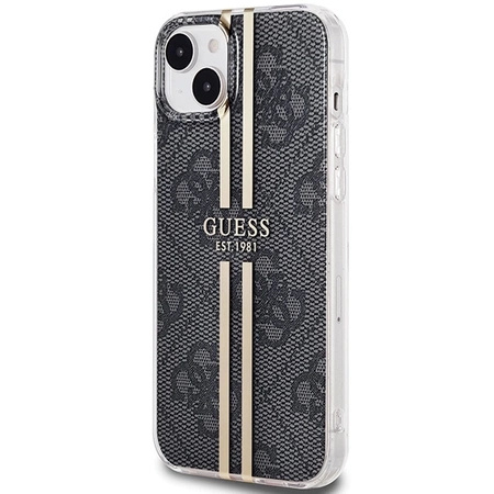 Etui Guess IML 4G Gold Stripe na iPhone 15 Plus / 14 Plus - czarne