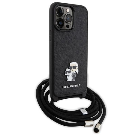 Etui Karl Lagerfeld KLHCP14XSAKCPSK na iPhone 14 Pro Max 6.7" hardcase - czarne Crossbody Saffiano Metal Pin Karl&Choupette