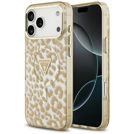 Etui Guess Leopard Glitter MagSafe do    iPhone 17 Pro Max brązowy