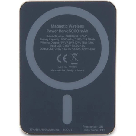 Powerbank indukcyjny Guess MagSafe Metal Script Logo 15W 5000mAh - złoty