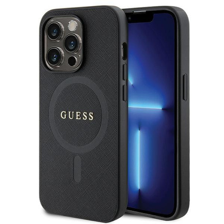Etui Guess GUHMP14LPSAHMCK na iPhone 14 Pro - czarne Saffiano MagSafe