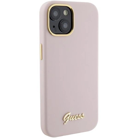 Etui Guess Silicone Script Metal Logo & Frame do iPhone 15 - różowe