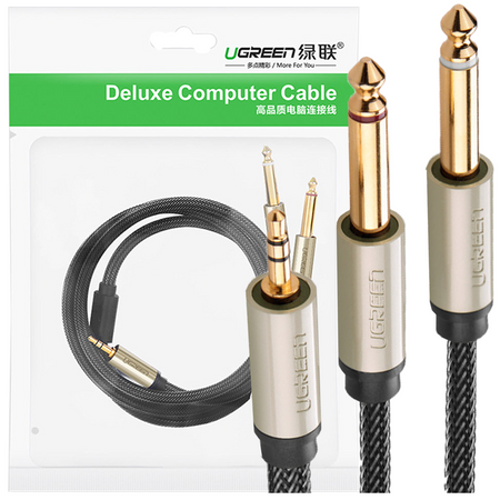 Ugreen kabel przewód audio mini jack 3,5 mm - 2 x jack 6,35mm 2m szary (AV126)