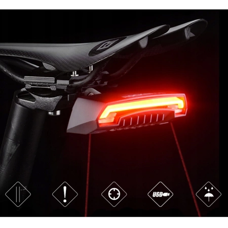 Lampka rowerowa tylna Rockbros LKWD-R1 z laserem i pilotem + kabel micro USB - USB-A - czarna