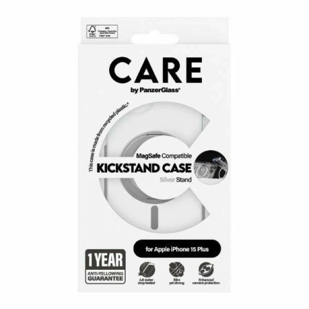 Etui CARE by PanzerGlass Kickstand Case MagSafe na iPhone 15 Plus - srebrne