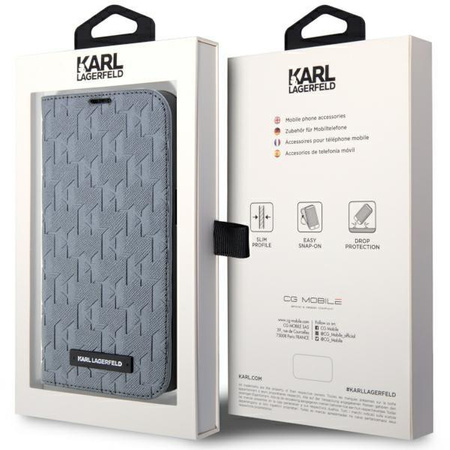 Etui Karl Lagerfeld KLBKP14XSAKLHPG na iPhone 14 Pro Max 6.7" bookcase - srebrne Saffiano Monogram