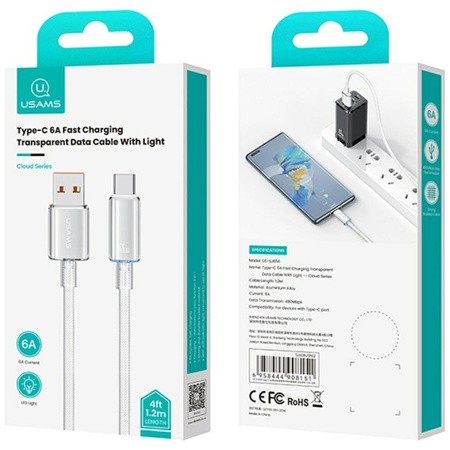 USAMS KABEL USB-A DO USB-C 6A DO TELEFONÓW 1,2M ZASILANIE SZYBKIE