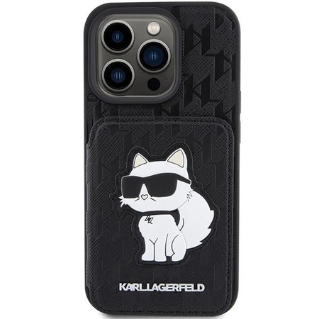 Etui Karl Lagerfeld Saffiano Cardslots and Stand Monogram Choupette do iPhone 15 Pro - czarne