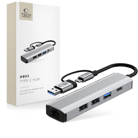 TECH-PROTECT HUB ADAPTER 5IN1 TYPE-C DO USB2.0 USB3.0 RJ45 KOMPUTER MACBOOK