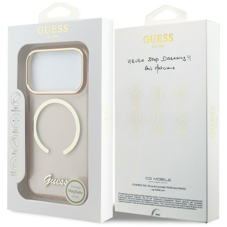 Etui Guess IML Script Metal MagSafe do   iPhone 17 Pro Max różowy