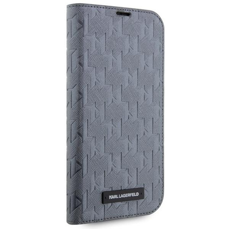 Etui Karl Lagerfeld Saffiano Monogram KLBKP14LSAKLHPG na iPhone 14 Pro - srebrne