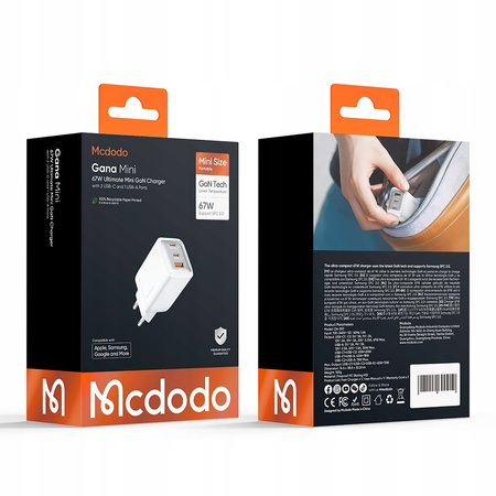 MCDODO SZYBKA ŁADOWARKA SIECIOWA ZASILACZ KOSTKA 3X USB-C PD USB 67W BIAŁA