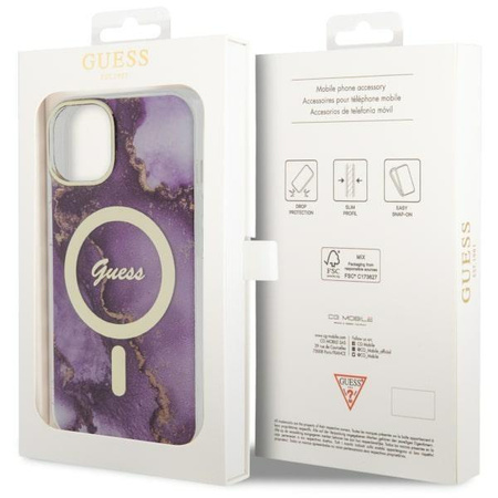Etui Guess GUHMP14SHTMRSU na iPhone 14 purpurowy/purple hardcase Golden Marble MagSafe