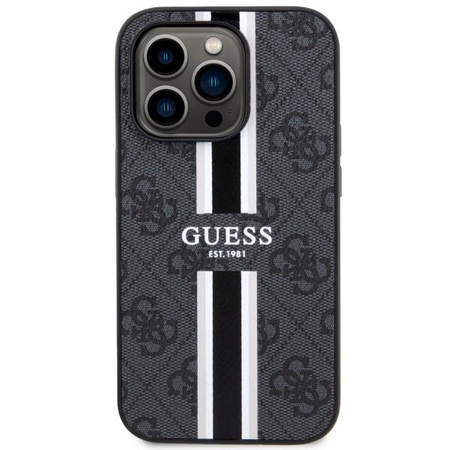Etui Guess GUHMP14LP4RPSK na iPhone 14 Pro - czarne 4G Printed Stripes MagSafe