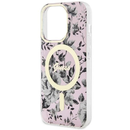 Etui Guess GUHMP14LHCFWSP na iPhone 14 Pro - różowe Flower MagSafe