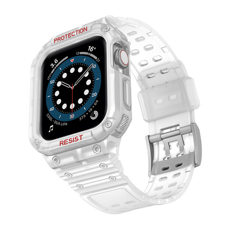 Protect Strap Band opaska z etui do Apple Watch 7 / 6 / 5 / 4 / 3 / 2 / SE (41 / 40 / 38mm) obudowa pancerny pokrowiec na zegarek biały