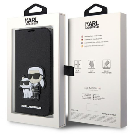 Etui Karl Lagerfeld KLBKP14LSANKCPK na iPhone 14 Pro bookcase - czarne Saffiano Karl&Choupette