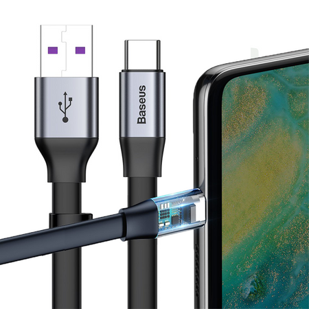 Baseus Simple płaski kabel przewód USB / USB Typ C SuperCharge 5A 40W Quick Charge 3.0 QC 3.0 23cm szary (CATMBJ-BG1)