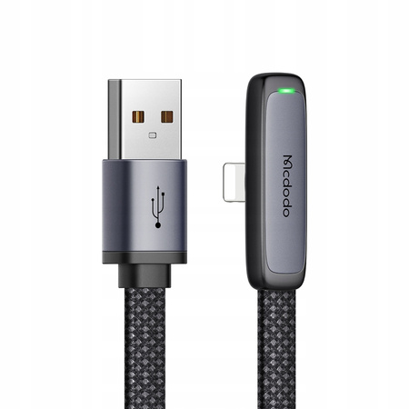 MCDODO KABEL KĄTOWY USB LIGHTNING PŁASKI 36W DO IPHONE 12 13 14 CZARNY 2M