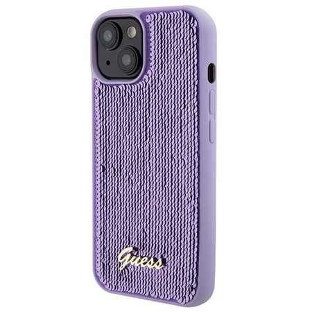 Etui Guess Sequin Script Metal na iPhone 15 - fioletowe