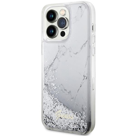 Etui Guess GUHCP14XLCSGSGH na iPhone 14 Pro Max 6.7" - białe Liquid Glitter Marble