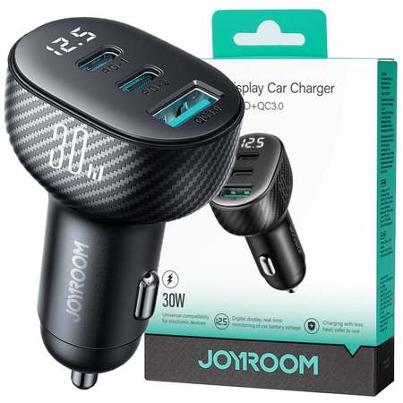 Ładowarka samochodowa Joyroom JR-CCD04 30W 2x USB-C USB-A z wyświetlaczem - czarna