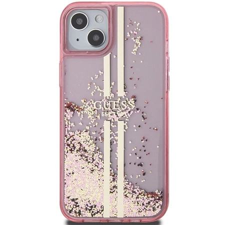 Etui Guess Liquid Glitter Gold Stripes na iPhone 15 Plus / 14 Plus - różowe