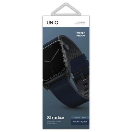 UNIQ pasek Straden Apple Watch Series 4/5/6/7/8/SE/SE2/Ultra 42/44/45mm. Leather Hybrid Strap niebieski/blue