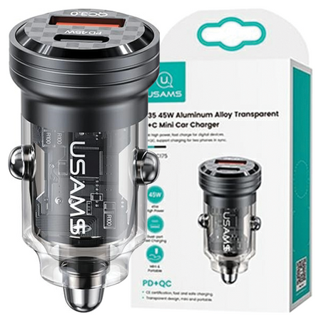 USAMS Ład. sam. C35 USB+USB-C 45WFast Charge czarny/black CC175CC01 (US-CC175)
