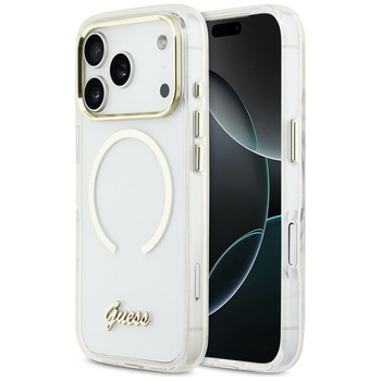 Etui Guess IML Script Metal MagSafe do   iPhone 17 Pro Max przezroczysty